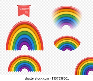Set rainbow 3D. different species. color spectrum with tint. Vector design elements isolated on transparent background.