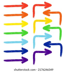Set of rainbow arrows. Hand drawn arrows. Vector illustration 