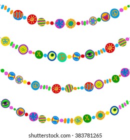 Set of rainbow bracelets in hippy style - cartoon flat design. Vector collection.