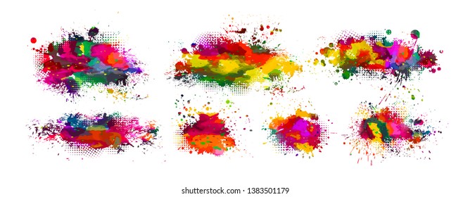 Set of rainbow bright colored blots. Vector