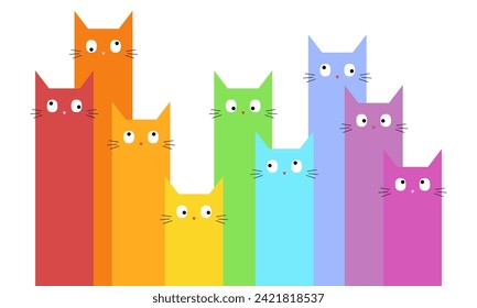 Set or rainbow cats. Cute cats vector illustration