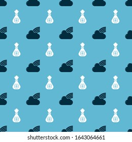 Set Rainbow with cloud and Money bag with four leaf clover on seamless pattern. Vector