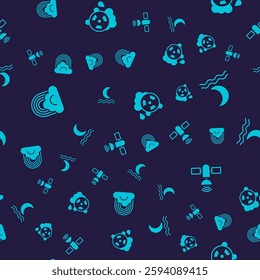 Set Rainbow with cloud, Night fog or smoke, Acid rain radioactive and Satellite on seamless pattern. Vector