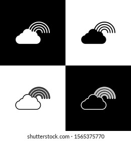 Set Rainbow with clouds icon isolated on black and white background.  Vector Illustration