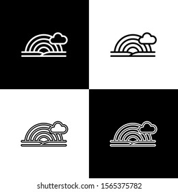 Set Rainbow with clouds icon isolated on black and white background.  Vector Illustration