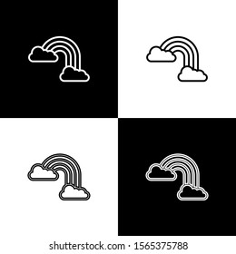 Set Rainbow with clouds icon isolated on black and white background.  Vector Illustration