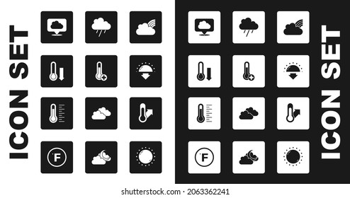 Set Rainbow with clouds, Meteorology thermometer, Location, Sunset, Cloud rain,  and  icon. Vector