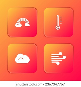 Set Rainbow with clouds, Meteorology thermometer, Cloud and Wind icon. Vector