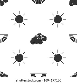 Set Rainbow with clouds, Sun and cloud weather and Sun on seamless pattern. Vector