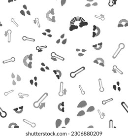 Set Rainbow with clouds, Water drop, Thermometer and Thermometer on seamless pattern. Vector