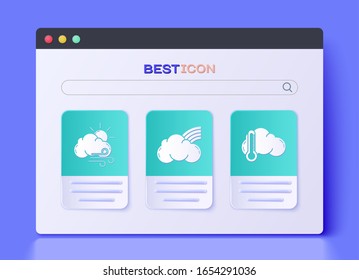 Set Rainbow with clouds, Windy weather and Thermometer and cloud icon. Vector