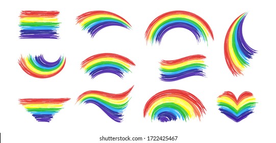 Set of rainbow color hand-drawn different shapes. Flat design element on white background. Watercolor Cartoon style. Vector illustration.