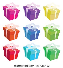 A set of rainbow colored gifts vector stock illustration.