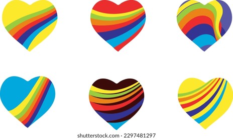 A set of rainbow colored stylized hearts representing the LGBT community. Perfect for promoting acceptance, pride and equality.