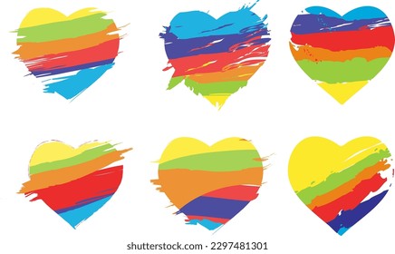 Un conjunto de corazones estilizados de color arcoiris que representan a la comunidad LGBT. Perfecto para promover la aceptación, el orgullo y la igualdad.