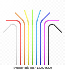 Set of rainbow colorful flexible cocktail straw. Vector illustration isolated on transparent background