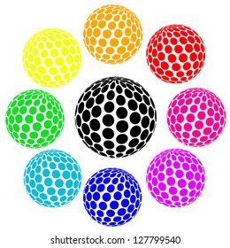 Set of rainbow colors sphere dot on white, vector illustration