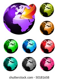 Conjunto de colores arcoiris 3D Tierra brillante esfera