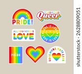 Set of rainbow concept stickers design for Pride month celebration.