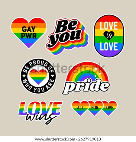 Set of rainbow concept stickers design for Pride month celebration.