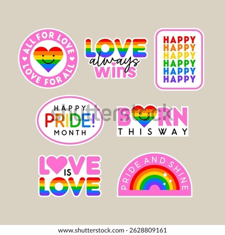 Set of rainbow concept stickers design for Pride month celebration.
