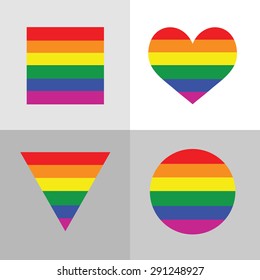 set of rainbow flags various of shape
