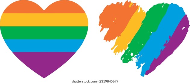 conjunto de ícono de arcoiris llano coloridos corazones de matrimonio gay, LQBT