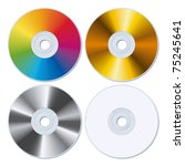 Set of Rainbow, Gold, Silver and White Blank CDs. Vector Illustration