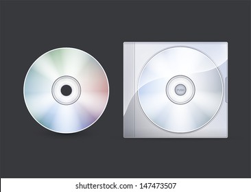Set of Rainbow, Gold, Silver and White Blank CDs. Vector Illustration 