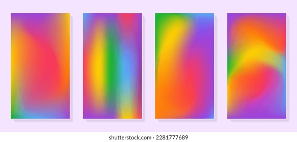 Conjunto de fondos verticales de gradiente de arco iris. Plantillas vectoriales para publicaciones en medios sociales y carteles de historias. Diseños abstractos borrosos.