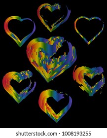 A set of rainbow hearts. The concept of freedom to choose a partner for relationships, homosexuality. Badges of relations between two women and two men