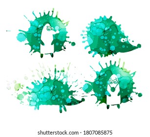 Set of rainbow hedgehogs. A multicolored abstract hedgehog. Vector illustration