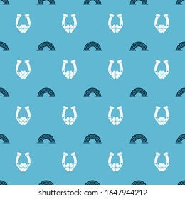 Set Rainbow and Horseshoe with four leaf clover on seamless pattern. Vector