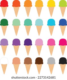 Set of rainbow ice cream. Ice cream with different color