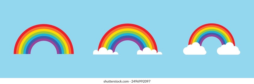 Set of rainbow icon. Clouds and rainbow icon set in different style. Rainbow icon on white background. Vector icon.