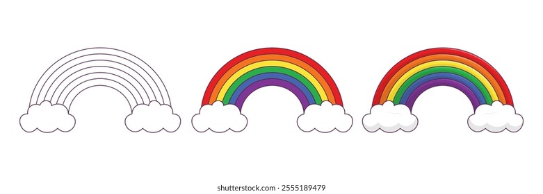 Set of rainbow icon. Clouds and rainbow icon set in different style