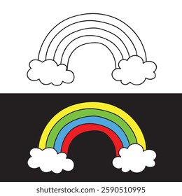 Set of rainbow icon. Clouds and rainbow icon set in different style. Rainbow icon on white background. Vector icon.