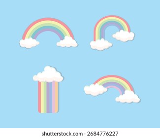 Set of rainbow icon. Clouds and rainbow icon set in different style. Colourful Rainbow icon.