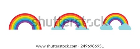 Set of rainbow icon. Clouds and rainbow icon set in different style. Rainbow icon on white background. Vector illustration.