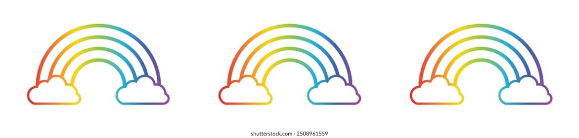 Set of rainbow icon. Clouds and rainbow icon set in line style. Outline, flat, color, gradient. Vector illustration.