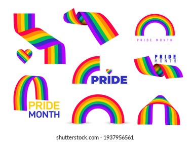 Set of rainbow icon. LGBT related symbol in rainbow colors. Gay Pride. rainbow community Pride Month. Logo design Love, freedom symbol. Vector illustration. Isolated on white background.