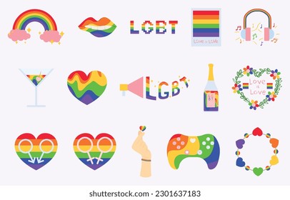 Set von Regenbogensymbols auf weißem Hintergrund. LGBT-Konzept