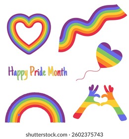 A set of rainbow LGBT Pride Month . Vector symbol of support for Pride Month	
