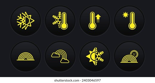 Set Rainbow, Meteorology thermometer, with clouds, Sun and snowflake, Thermometer, sun and  icon. Vector