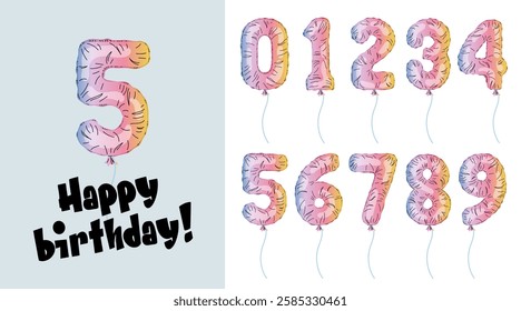 Set rainbow numbers from 0 to 9. Holiday set for party, birthday, anniversary and wedding celebration. Balloons in form numbers for postcards, posters, congratulations.