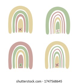 Set of Rainbow pastel  color brush stroke. Baby design for birthday invitation or baby shower, poster, clothing, nursery wall art and postcard.Kids room poster baby gir with rainbows and soft colors .