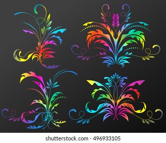 Set of rainbow patterns with plant