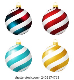 Set of rainbow, red, turquoise and yellow Christmas tree toy or ball