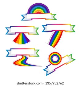 Set of rainbow ribbon colorful stickers