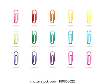Set of rainbow spectrum colorful paper clips. Vector graphic template. Isolated on white background.